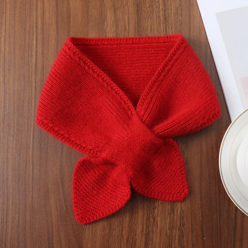 100%Wool Ring Scarf For Women Winter Bow Tie Small Cross Scarves Korea Fashion Fake Collar Soft Warm Neckchief Girl 14x70cm