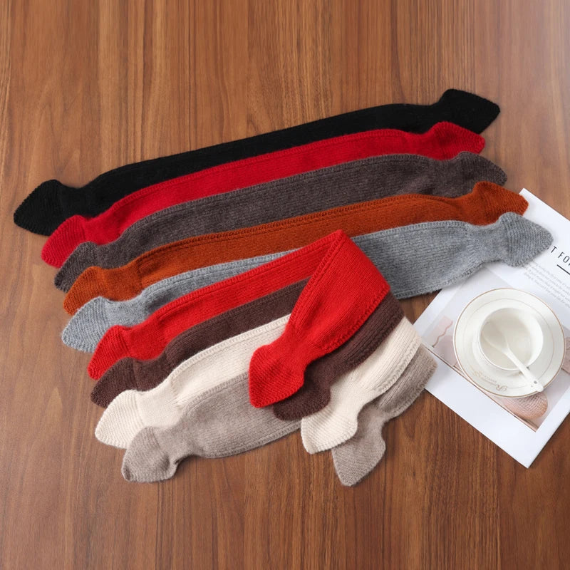 100%Wool Ring Scarf For Women Winter Bow Tie Small Cross Scarves Korea Fashion Fake Collar Soft Warm Neckchief Girl 14x70cm