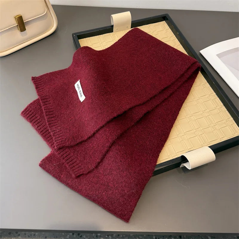 Luxury Korea Styles Solid Color Winter Warm Knitted Scarf Women Simple Shawls Lady Soft Wraps Neckerchief Cashmere Pashmina