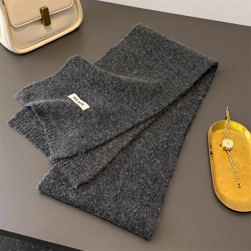 Luxury Korea Styles Solid Color Winter Warm Knitted Scarf Women Simple Shawls Lady Soft Wraps Neckerchief Cashmere Pashmina